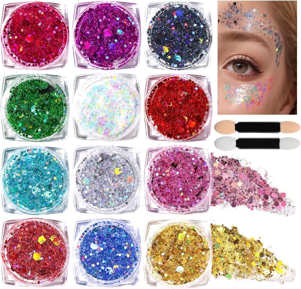 Teenitor 12 Colors Body Glitter Face Glitter Makeup Gel